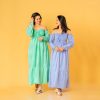 Check Smoked Front Gathered Maxi