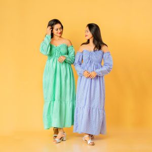 Check Smoked Front Gathered Maxi